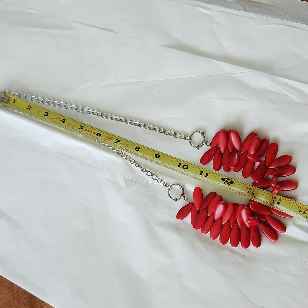 Stone Teardrop Red Statement Silvertone Chain Azt… - image 8